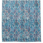 Grunge Damask Denim Blue Burgundy Peach Blush Pink Duschvorhang (Vorderseite)