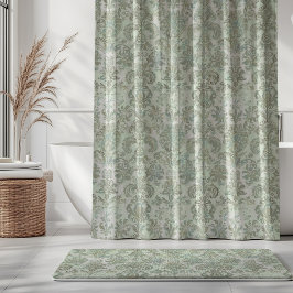 Grunge Damask Duck Egg Blue Sage Green Duschvorhang