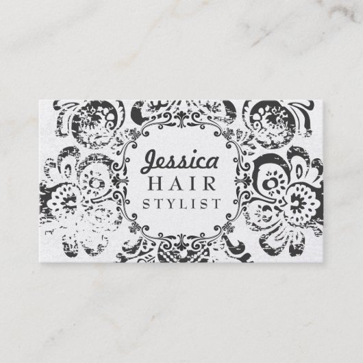 Grunge Damask Haar Stylist Terminkarten Terminkarte (Vorderseite)