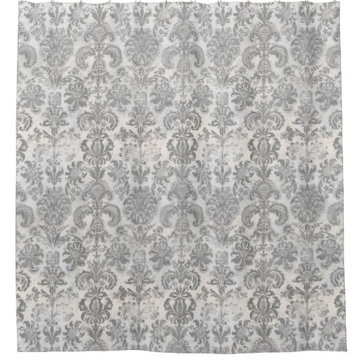 Grunge Damask Stone White Grey Duschvorhang (Vorderseite)