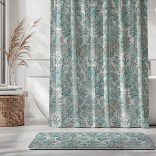 Grunge Damast Aqua Mint Blau Röte Pink Duschvorhang
