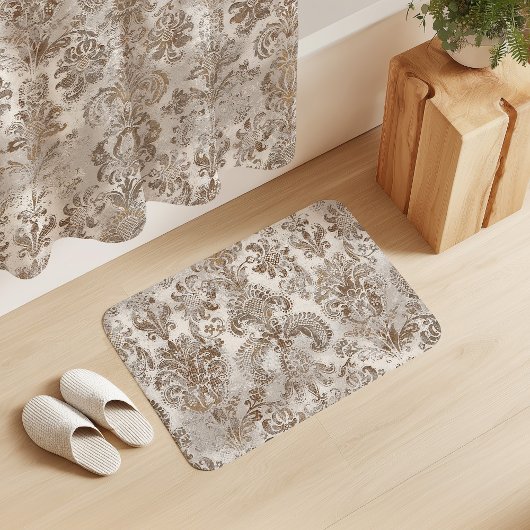 Grunge Damast Beige Rostbraun Ocker Creme Badematte