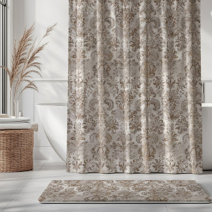 Grunge Damast Beige Rostbraun Ocker Creme Duschvorhang