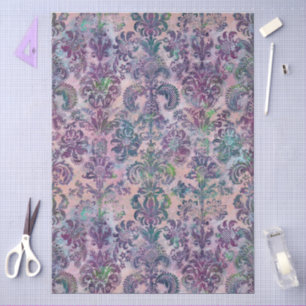 Grunge Damast Pink Lila Chartreuse Türkis  Seidenpapier