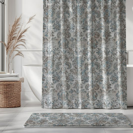 Grunge Damast Taupe Himmelblau Creme Grau Duschvorhang