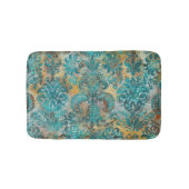 Grunge Damast Türkis Viridian Senf Terrakotta Badematte (Vorderseite)