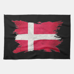 Grunge Dänemark-Flagge, Pinselstrich, Dänemark-Fla Geschirrtuch