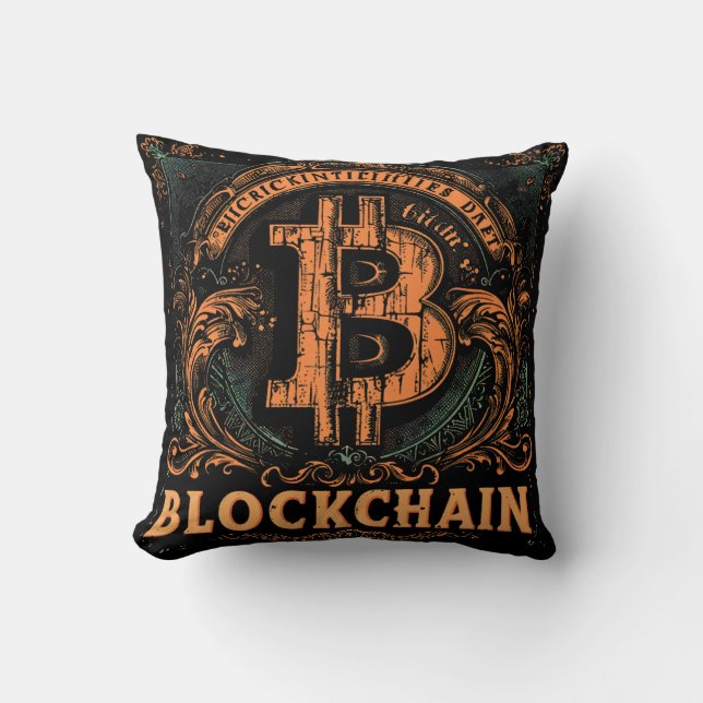 Grunge decorative Bitcoin logo blockchain Design Kissen (Vorderseite)