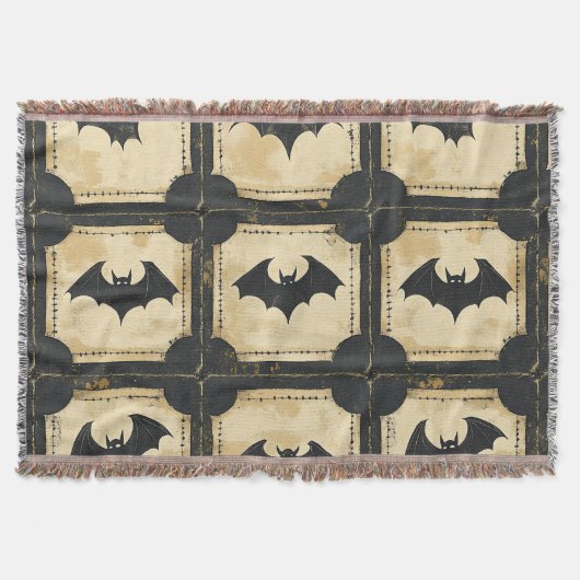 Grunge Denim Halloween Patchwork mit Fledermäusen Decke (Vorderseite)