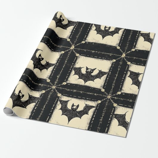 Grunge Denim Halloween Patchwork mit Fledermäusen Geschenkpapier (Ungerollt)
