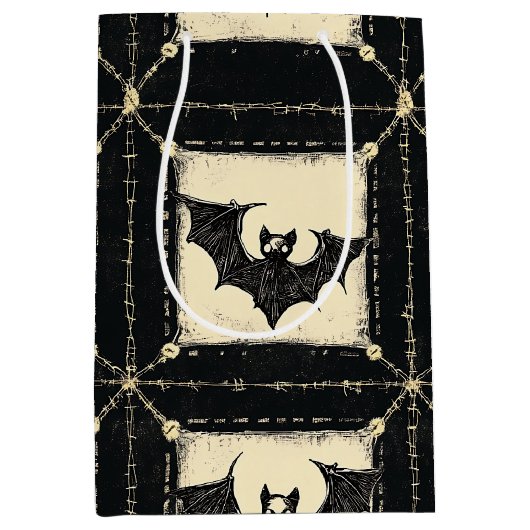 Grunge Denim Halloween Patchwork mit Fledermäusen Mittlere Geschenktüte (Vorderseite)