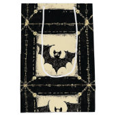 Grunge Denim Halloween Patchwork mit Fledermäusen Mittlere Geschenktüte (Rückseite)