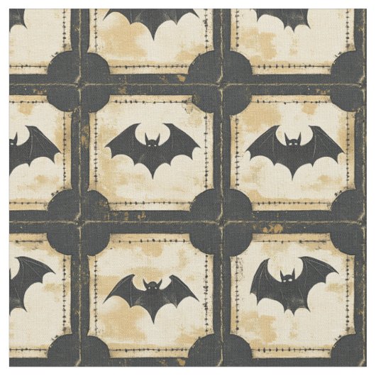 Grunge Denim Halloween Patchwork mit Fledermäusen Stoff (Nahaufnahme)