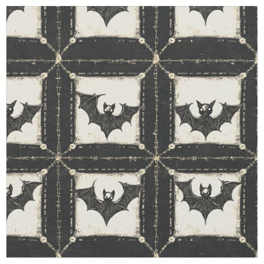 Grunge-Denim-Halloween-Patchwork mit Fledermäusen Stoff (Nahaufnahme)