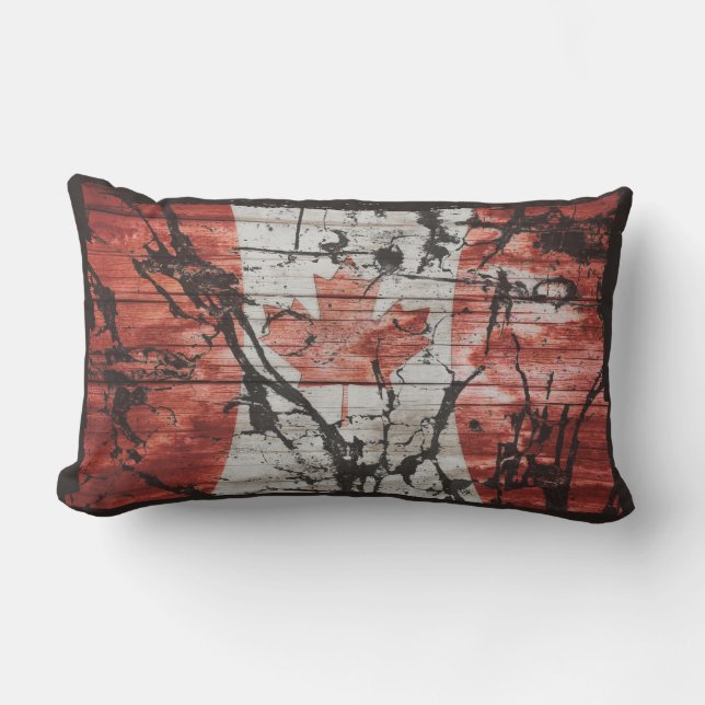 Grunge Distressed Canada Flag Black Red Gray Kissen Für Draußen (Vorderseite)