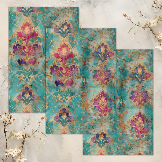 GRUNGE DISTRESSED DAMASK DECOUPAGE TISSUPAPIER SEIDENPAPIER