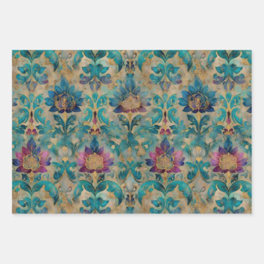 GRUNGE DISTRESSEITE DAMASK DEKORATIVE PAPIERE SET GESCHENKPAPIER SET (Vorderseite 3)