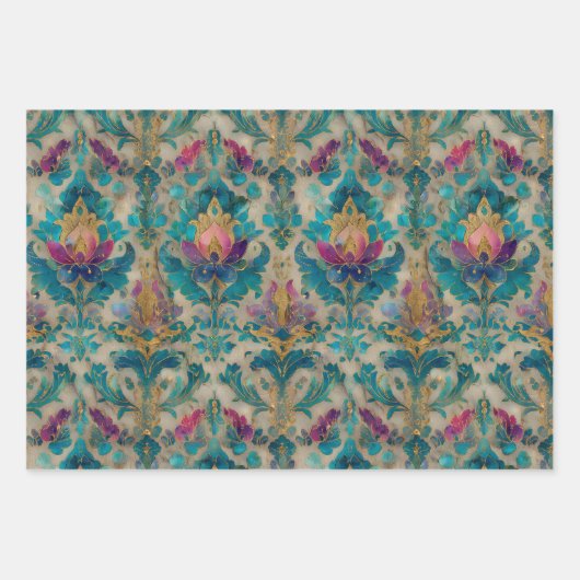 GRUNGE DISTRESSEITE DAMASK DEKORATIVE PAPIERE SET GESCHENKPAPIER SET (Vorderseite)