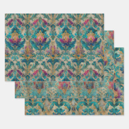 GRUNGE DISTRESSEITE DAMASK DEKORATIVE PAPIERE SET GESCHENKPAPIER SET