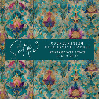 GRUNGE DISTRESSEITE DAMASK DEKORATIVE PAPIERE SET GESCHENKPAPIER SET