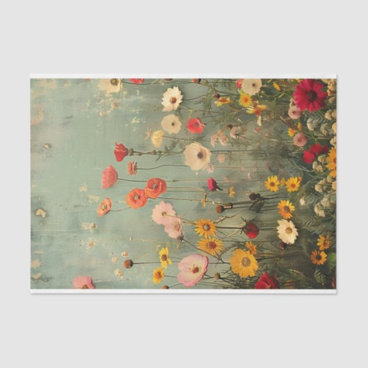 GRUNGE DISTRESSEITE FLORAL DECOUPAGE SEIDENPAPIER (Vorderseite)