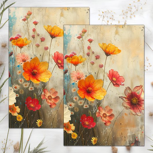 GRUNGE DISTRESSEITE FLORAL DECOUPAGE SEIDENPAPIER
