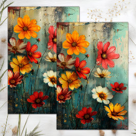GRUNGE DISTRESSEITE FLORAL DECOUPAGE SEIDENPAPIER