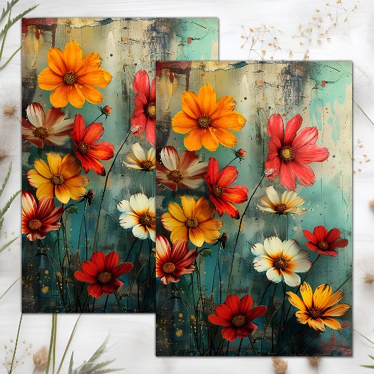 GRUNGE DISTRESSEITE FLORAL DECOUPAGE SEIDENPAPIER