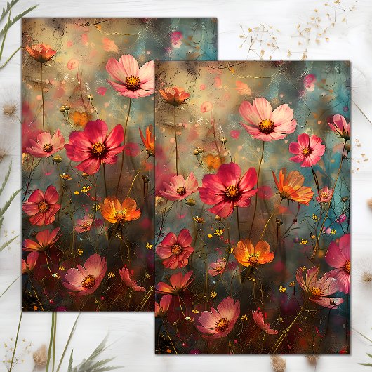 GRUNGE DISTRESSEITE FLORAL DECOUPAGE SEIDENPAPIER