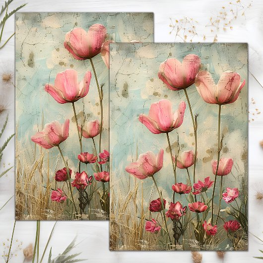 GRUNGE DISTRESSEITE FLORAL DECOUPAGE SEIDENPAPIER