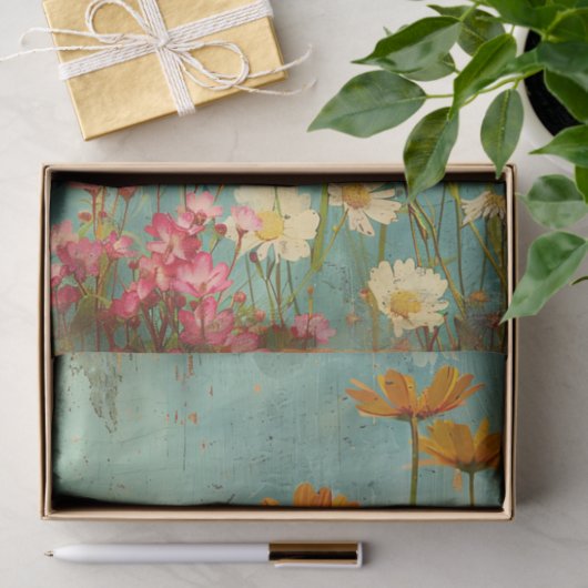 GRUNGE DISTRESSEITE FLORAL DECOUPAGE SEIDENPAPIER (Geschenk)