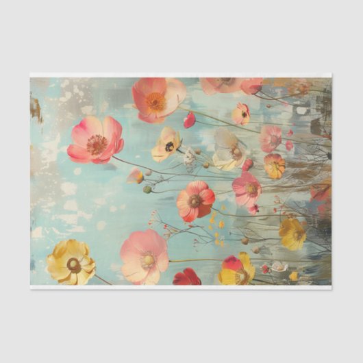 GRUNGE DISTRESSEITE FLORAL DECOUPAGE SEIDENPAPIER (Vorderseite)