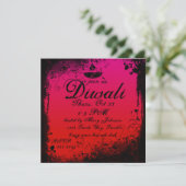 Grunge Diwali Deepa Pink und Orange Einladung (Stehend Vorderseite)