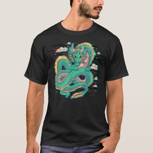 Grunge Dragon Glitch Dragon Aesthetic Style Japan  T-Shirt (Vorderseite)