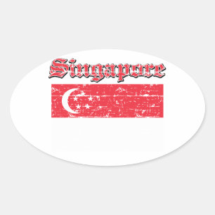Grunge Flag von Singapur Ovaler Aufkleber