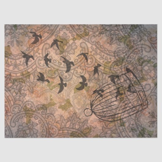 Grunge Floral Birdcage Vintage Spitze Seidenpapier (Vorderseite)