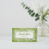 Grunge Floral Business Card Green Spa Salon Visitenkarte (Stehend Vorderseite)