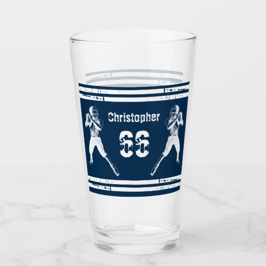Grunge Football Quarterback Blau und Weiß Glas (Vorderseite)