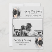 Grunge Foto Black Floral Save the Date Karte (Vorderseite)