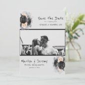 Grunge Foto Black Floral Save the Date Karte (Stehend Vorderseite)