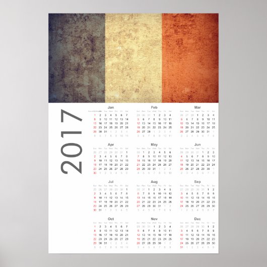 Grunge France Flag Kalender 2017 Poster (Vorne)