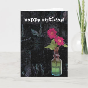 Grunge Geburtstags-Blume in Vase Karte