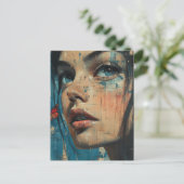 Grunge-Gemälde einer Frauenfigur Postkarte (Stehend Vorderseite)