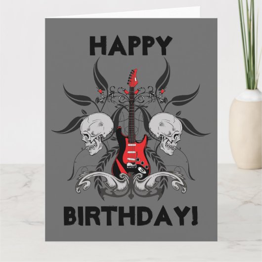 Grunge Gitarre und Skull Happy Birthday Nachricht Karte (Vorderseite)