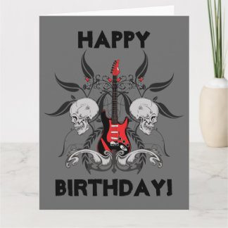 Grunge Gitarre und Skull Happy Birthday Nachricht Karte