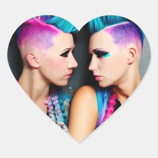 Grunge Goth Lesbian Liebe | Couple AI Art Herz-Aufkleber (Vorderseite)