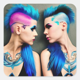 Grunge Goth Lesbian Liebe | Couple AI Art Quadratischer Aufkleber