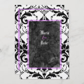 Grunge Goth Schwarz-weiß Damask Lavendel Wedding Einladung (Vorne/Hinten)