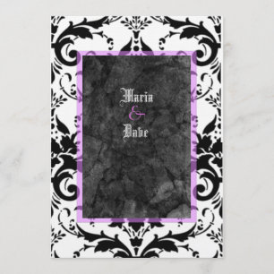 Grunge Goth Schwarz-weiß Damask Lavendel Wedding Einladung
