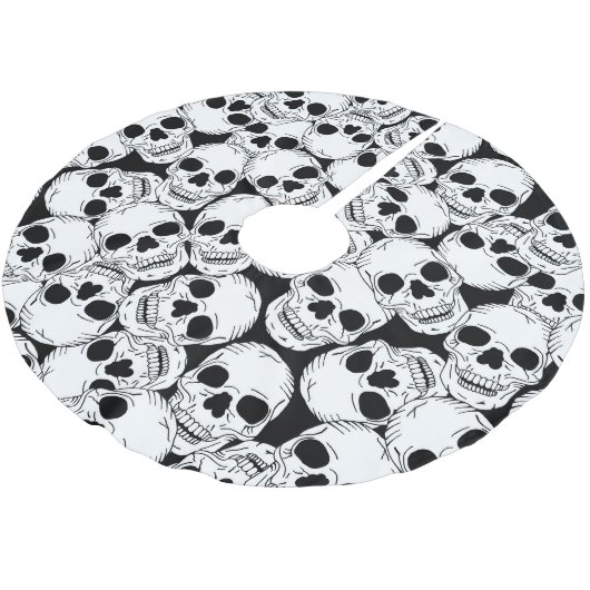 Grunge Goth Skulls Halloween Gemustert Polyester Weihnachtsbaumdecke (Schrägansicht)